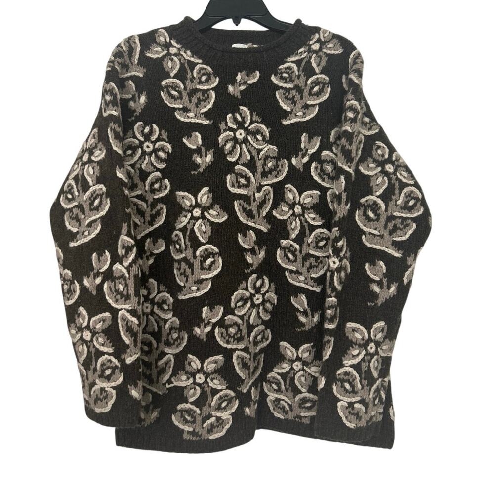Garnet Hill Vintage Roll Neck 100% Lambswool Floral Thick Sweater XS Cozy Cabin